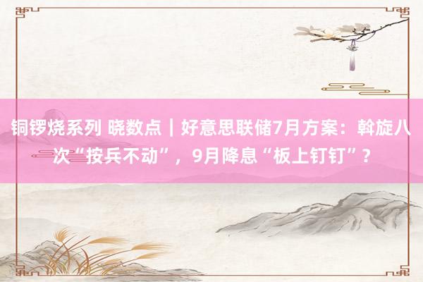 铜锣烧系列 晓数点｜好意思联储7月方案：斡旋八次“按兵不动”，9月降息“板上钉钉”？